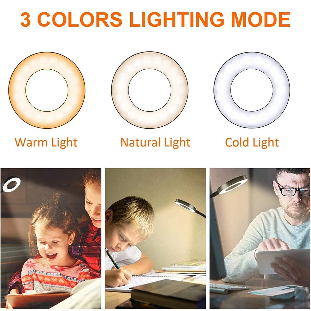 48 LEDs Clip on Desk Lamp 360°Flexible Gooseneck Reading Table Light Eye-Caring USB Clamp Books Night Light Study Read Light