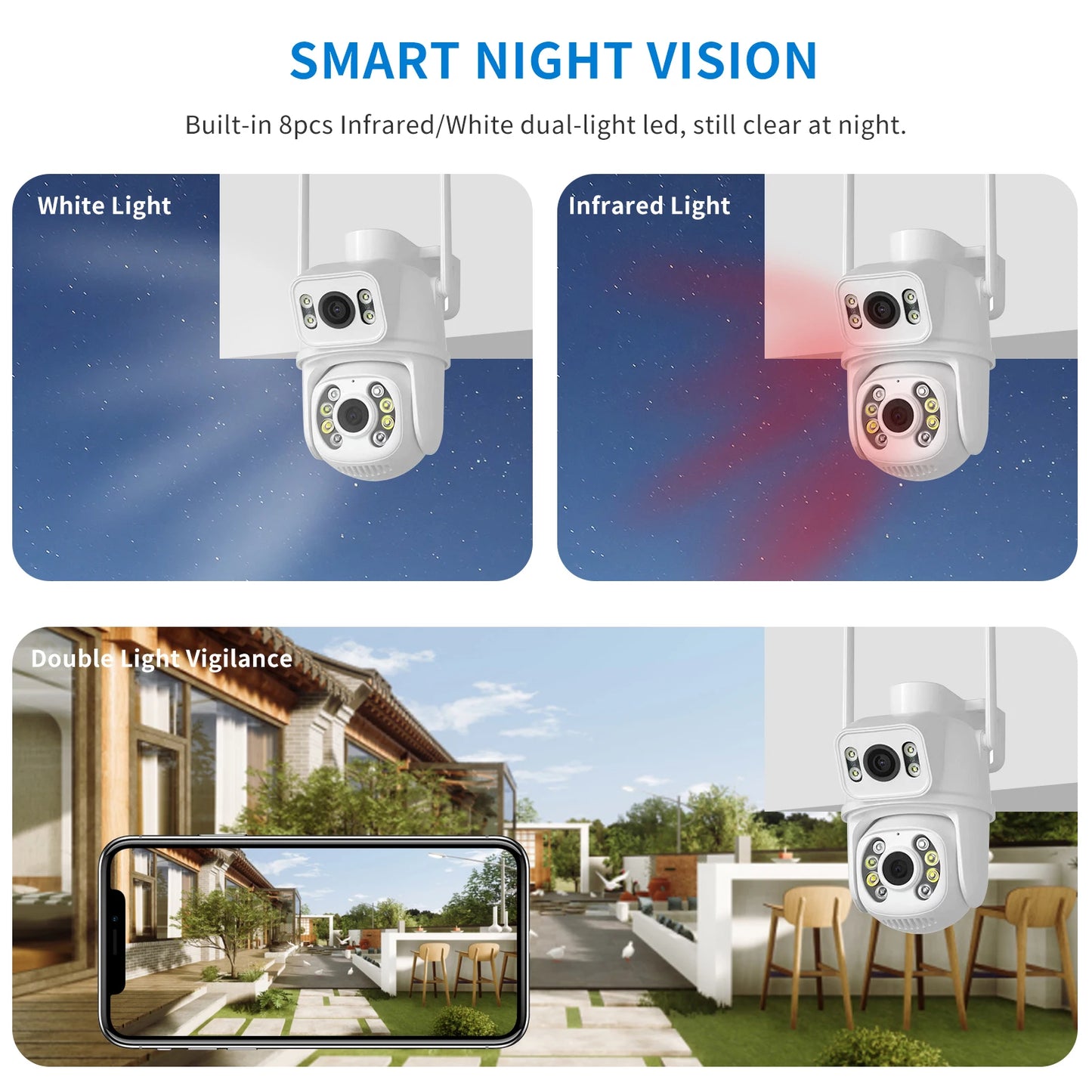 4K 8MP PTZ Wifi Dual Camera Lens with Dual Screen CCTV Ai Human Detect Auto Tracking Wireless Outdoor Surveillance Camera