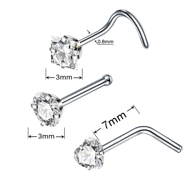 4PCS/Set Surgical Steel Heart Nose Ring Set Real Star L Shape Nose Stud Set Square Nose Rings And Studs Bulk Piercing Nariz Lote