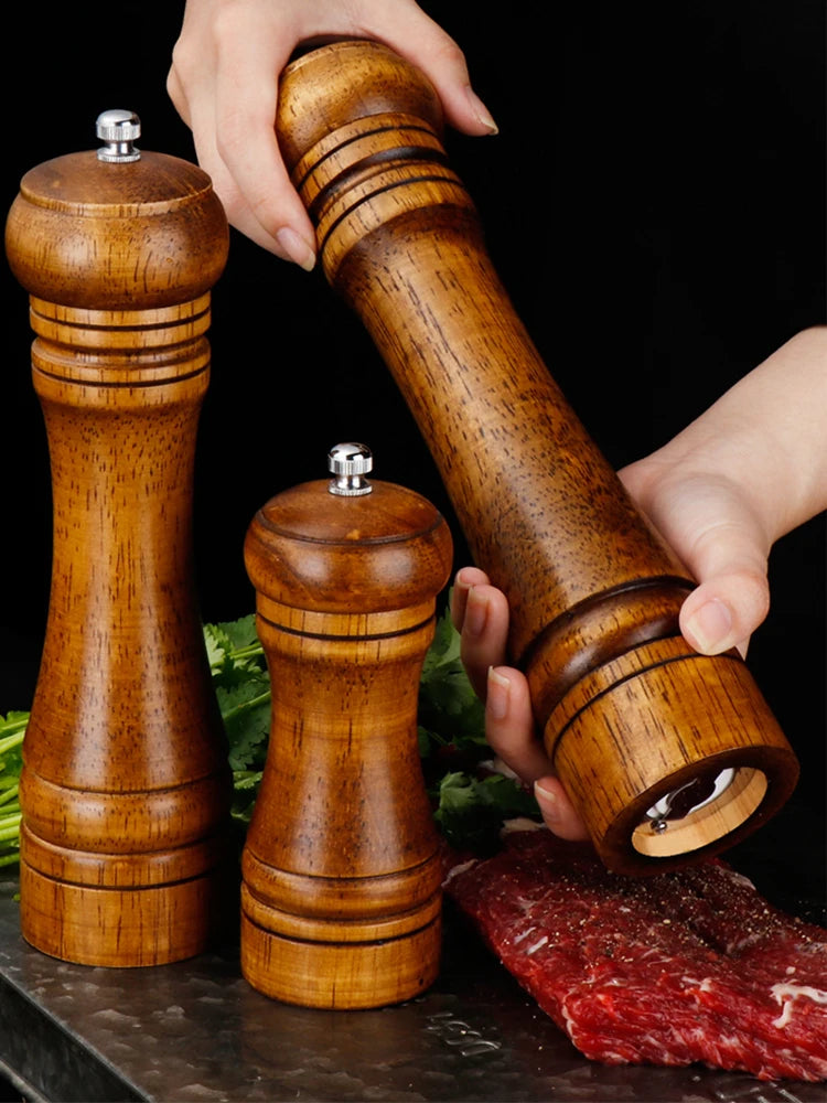 5&quot; 8&quot; 10&quot;  Salt and Pepper Grinder, Solid Wood Spice Pepper Mill with Strong Adjustable Ceramic Grinder Kitchen Cooking Tools