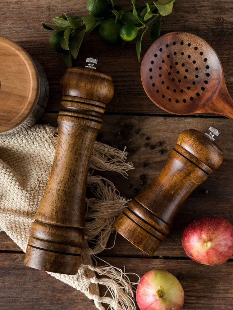 5&quot; 8&quot; 10&quot;  Salt and Pepper Grinder, Solid Wood Spice Pepper Mill with Strong Adjustable Ceramic Grinder Kitchen Cooking Tools