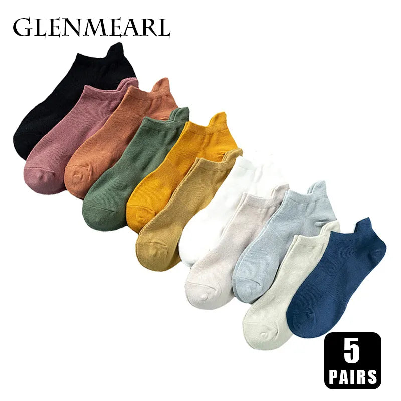 5 Pairs Men Cotton Short Sock Crew Ankle High Quality Breathable Summer Women Compression Casual Soft Solid Color Socks for Male