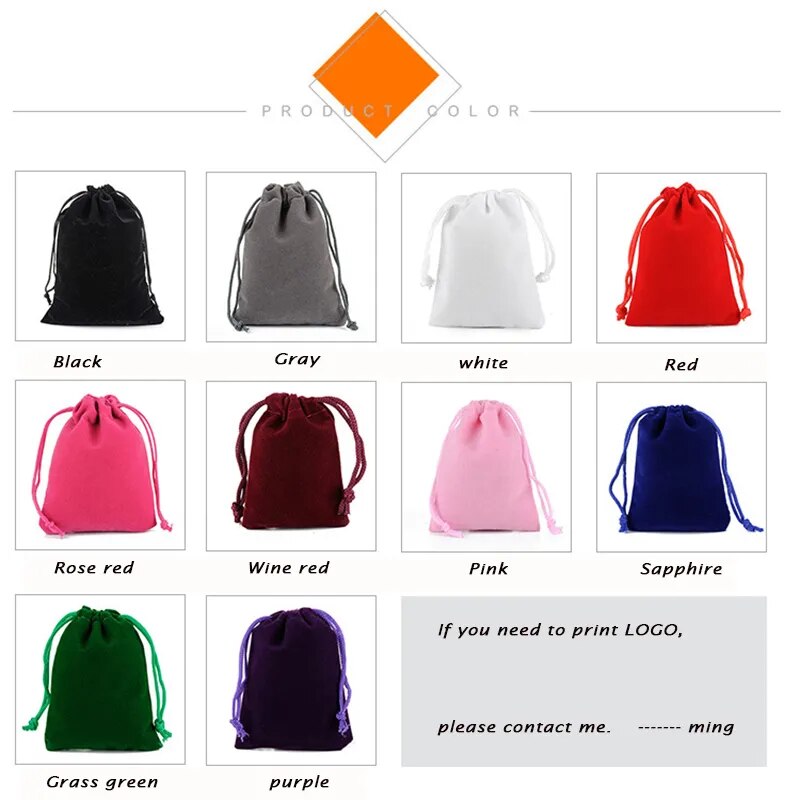 50Pcs/Lot Drawstring Velvet Sachet 5x7/7x9/9x12/10x15cm Pouches Small Size Jewelry Gift Display Packing Bags Can Customized