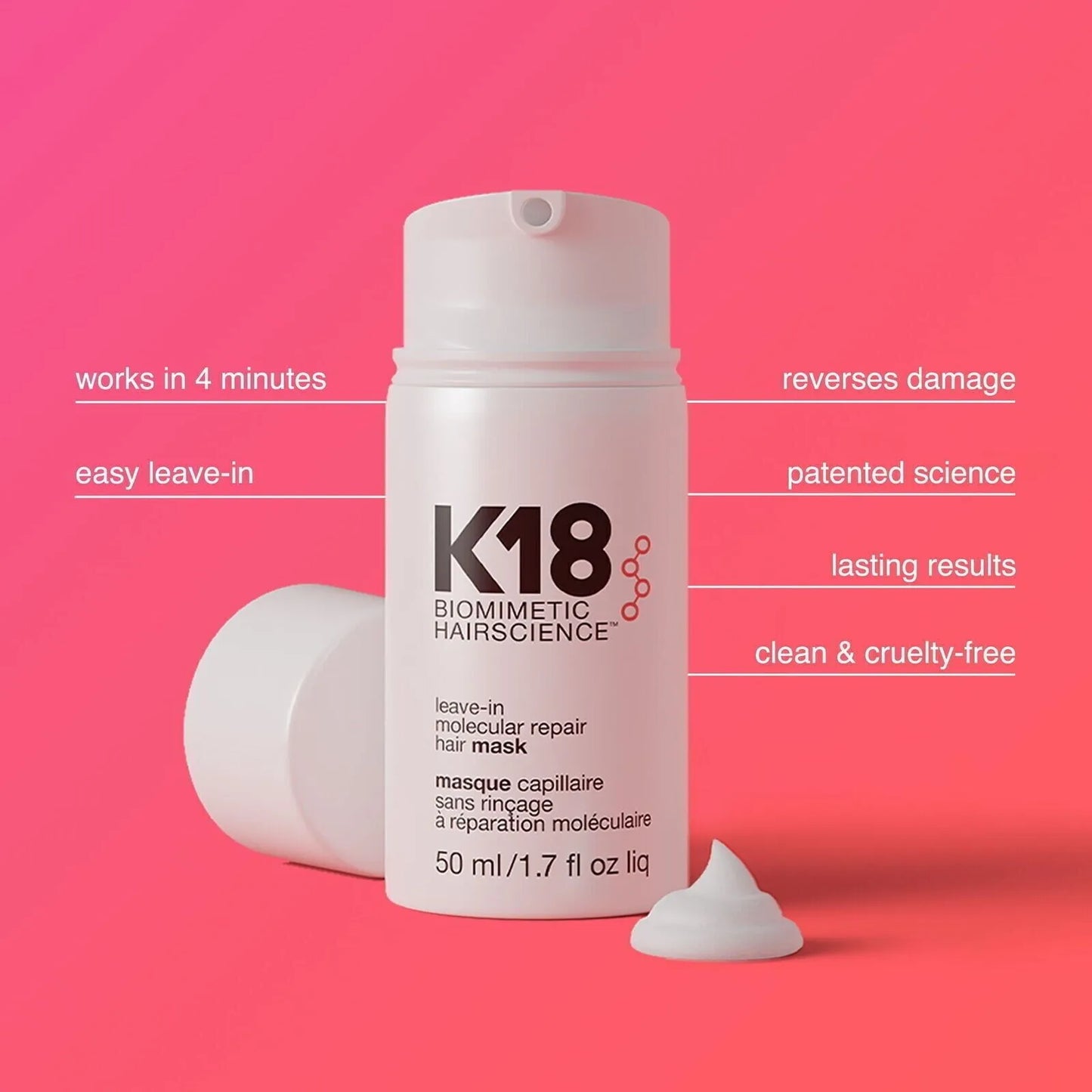 50ml K18 Leave-In Molecular Repair Hair Mask Damage Restore Soft hair Deep Repair Keratin & Scalp Treatment Hair Care Condition