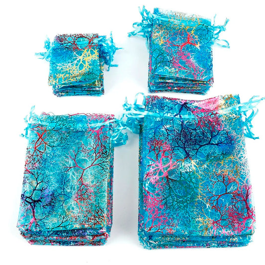 50pcs/lot 7x9cm 9x12cm 10x15cm Colorful Organza Bags Jewelry Packaging Bags Wedding Favor Gift Bags Drawstring Pouches