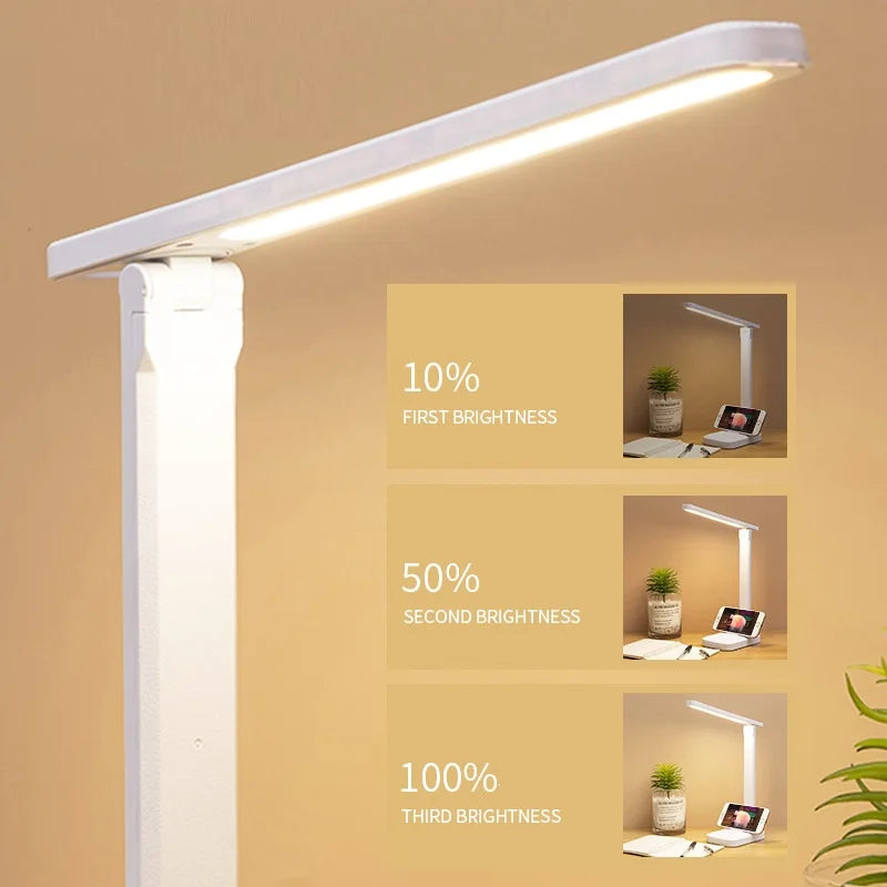 6000mAh Chargeable LED Table Lamp USB 3 Color Stepless Dimmable Desk Lamp Touch Foldable Eye Protection Reading Night Light