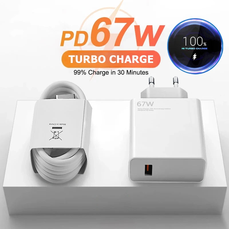 67W Original Fast USB Charger for Xiaomi 14 13 12 11 Ultra Redmi K70 K60 Note 13 12T 9 Pro Turbo Charge 6A Type C Charging Cable