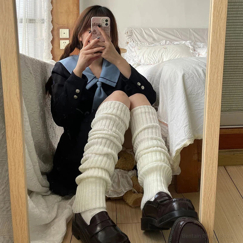 70CM Lengthened Leg Warmers Women's Lolita Long Socks JK College Style Knitted Warm Socks Autumn Winter Over Knee Boot Cuffs