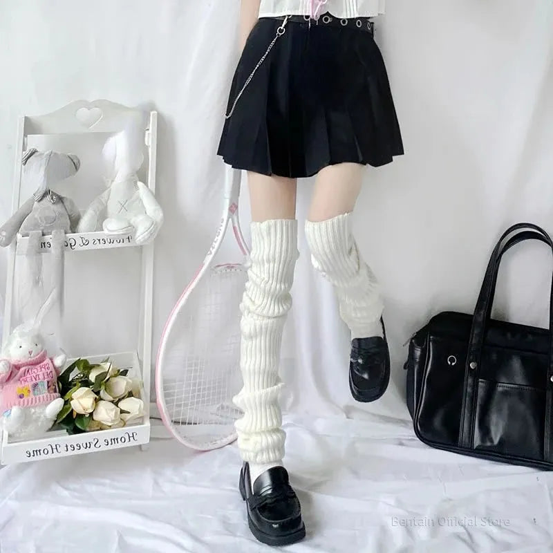 70CM Lengthened Leg Warmers Women's Lolita Long Socks JK College Style Knitted Warm Socks Autumn Winter Over Knee Boot Cuffs