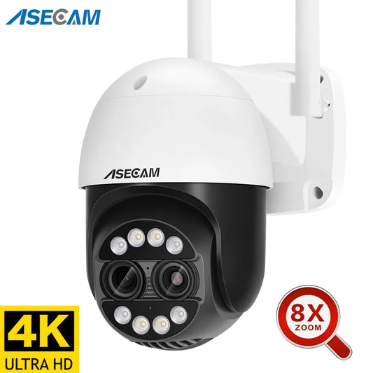 8MP Dual Lens 2.8mm -12mm 8X Zoom 4K PTZ WiFi IP Camera Outdoor AI Human Tracking CCTV Audio Home Security Surveillance Camera