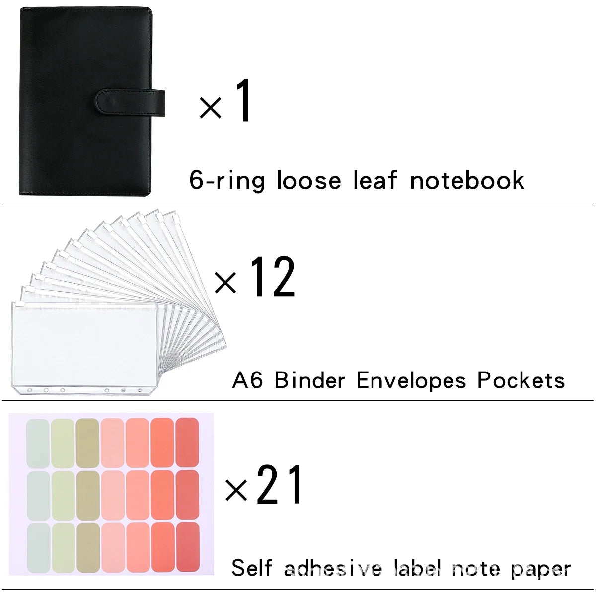 A6 Budget Binder Planner With 12 Pieces Cash Envelopes, Colorful PU Leather Notebook Binder With 12 PCS A6 Binder Pockets