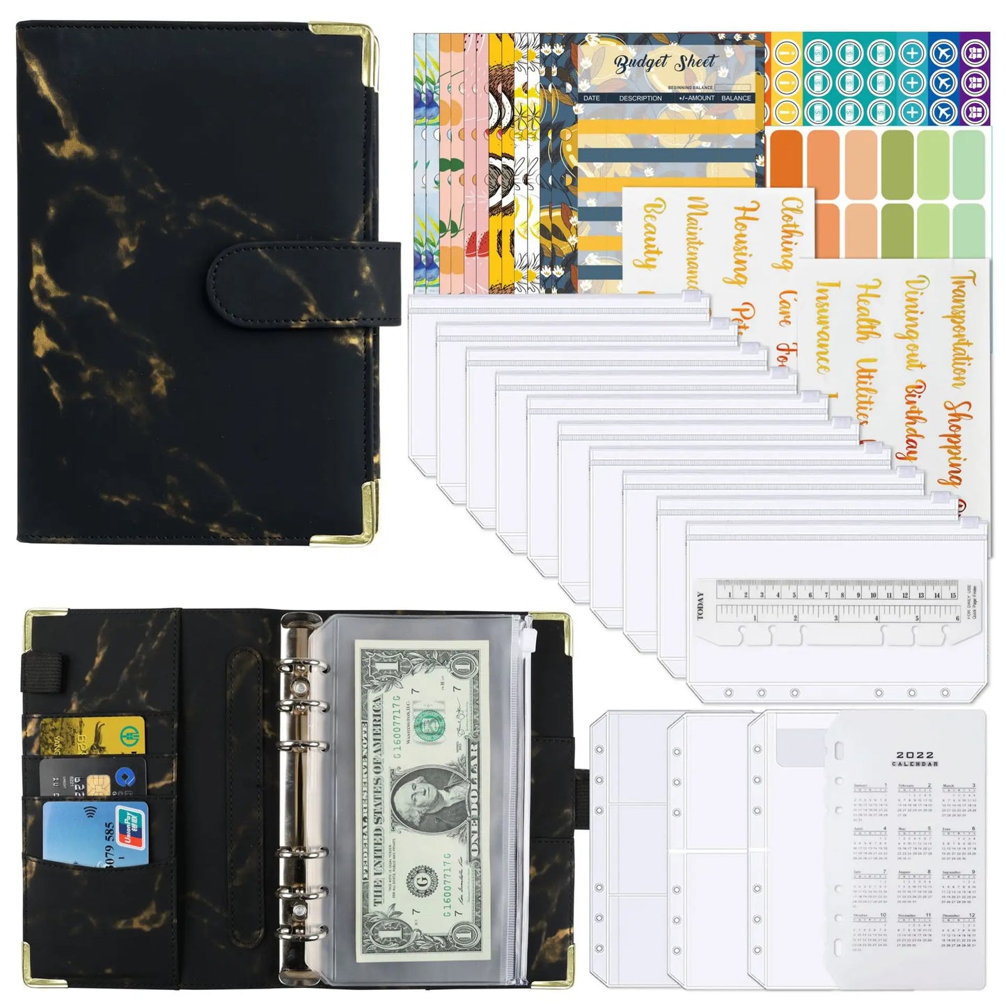 A6 Money Budget Planner Binder With Zipper Envelopes, Cash Envelopes For Budgeting, Money Organizer For A6 Cash Budget Binder