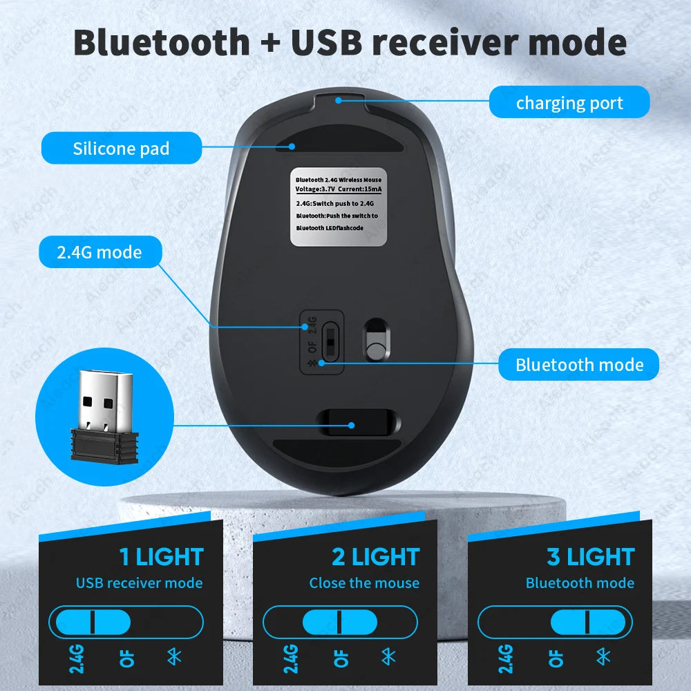 Aieach Rechargeable Wireless Bluetooth Mouse Silent WIRELESS COMPUT MOUS USB Ergonomic Gamer Mouse For Computer Laptop Macbook