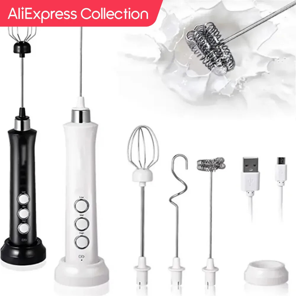 AliExpress Collection Wireless Rechargeable Electric Milk Frother - 3 Speeds, Handheld Foam Maker for Latte, Cappuccino, Hot