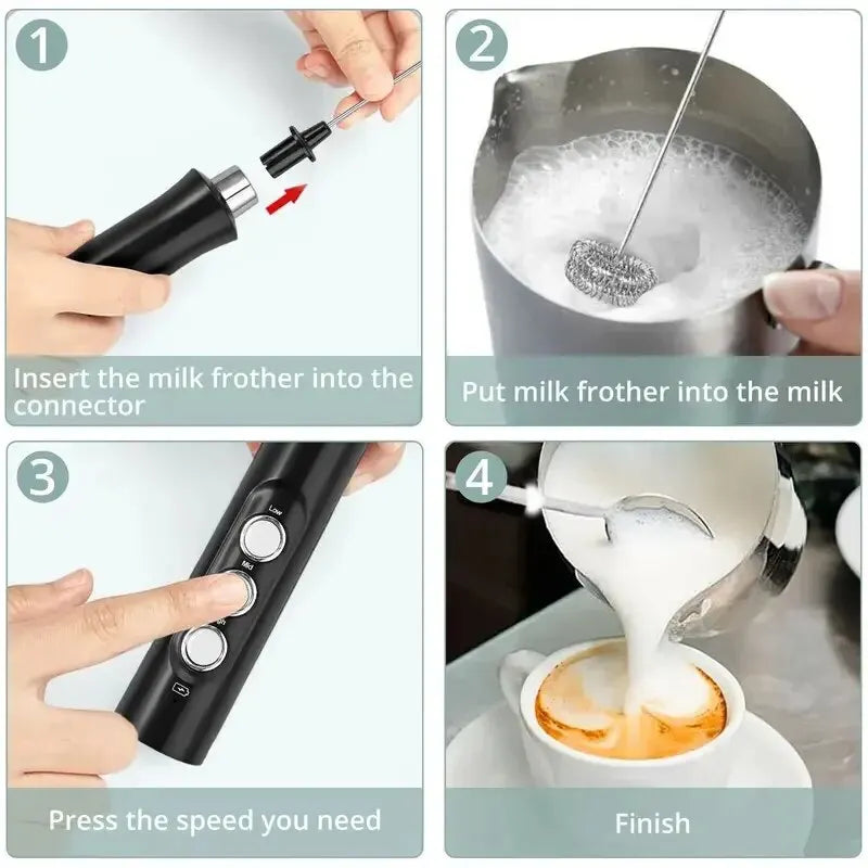 AliExpress Collection Wireless Rechargeable Electric Milk Frother - 3 Speeds, Handheld Foam Maker for Latte, Cappuccino, Hot