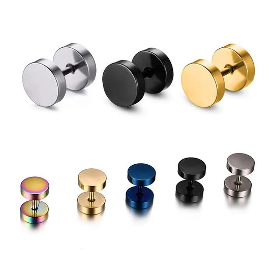 Alisouy Wholesale Fashion Black Steel Stainless Steel Earrings Women Men's Barbell Dumbbell Punk Gothic Stud Earring For men