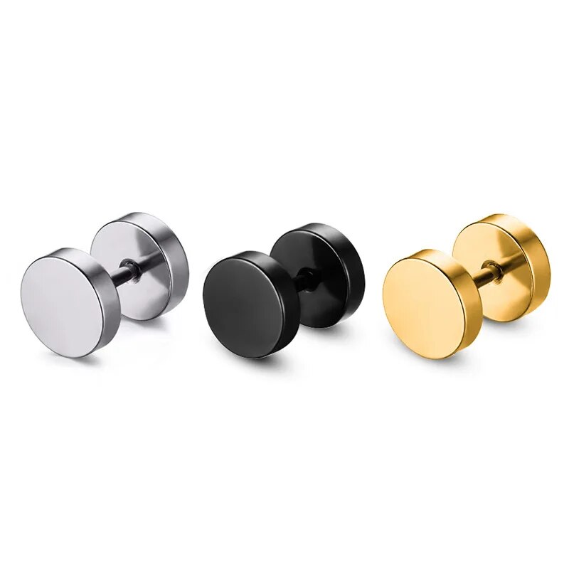 Alisouy Wholesale Fashion Black Steel Stainless Steel Earrings Women Men's Barbell Dumbbell Punk Gothic Stud Earring For men