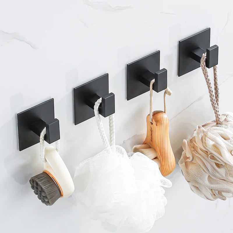 Black Self-Adhesive Wall Hooks For Hanging Keys Clothes Hanger Door Robe Hook Coat Rack Towel Holder Bathroom Accessories