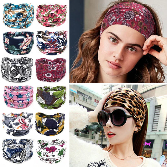 Bohemian Wide Cotton Stretch Headbands Women Headwrap Turban Headwear Bandage Hairbands Bandana Wide Headbands Hair Accessories