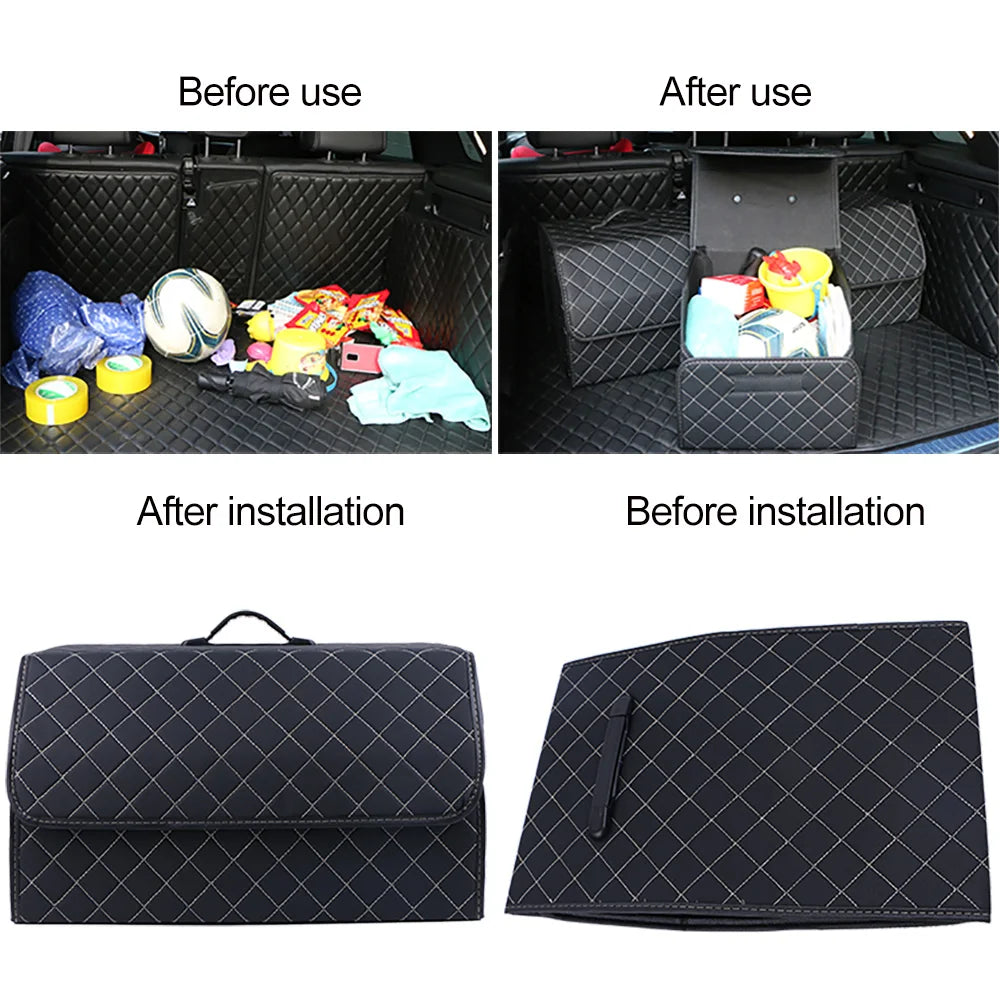 Car Trunk Organizer Box Large Capacity Auto Multiuse Tools Storage Bag Stowing Tidying Leather Folding For Emergency Storage Box