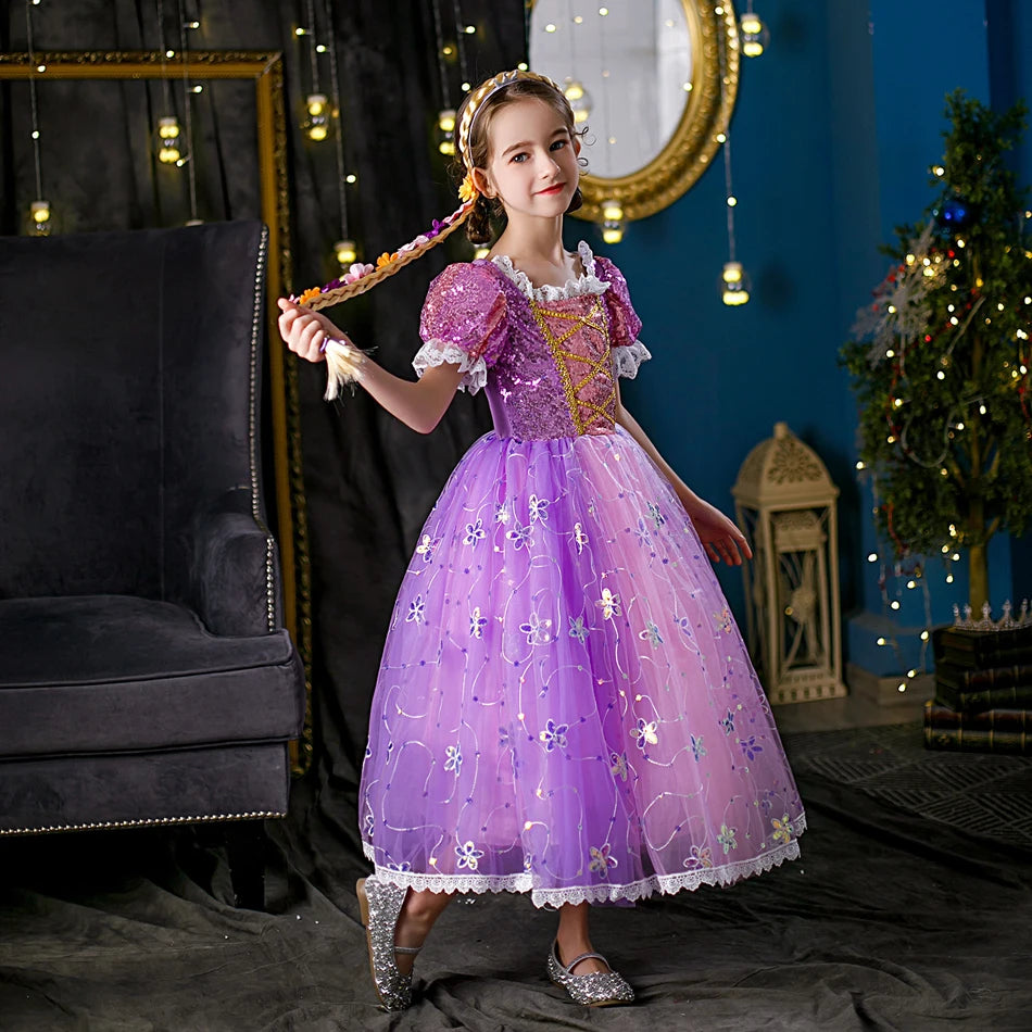 Children Girl Rapunzel Dress Kids Tangled Disguise Carnival Girl Princess Costume Birthday Party Gown Outfit Clothes 2-10 Years