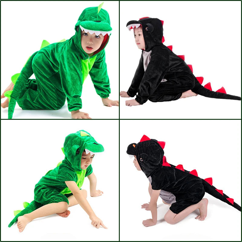 Cute Kids Animal Dinosaur Kugurumi Costume Cosplay Boys Child Green Black Kindergarten School Party Student Game Role Play Suit