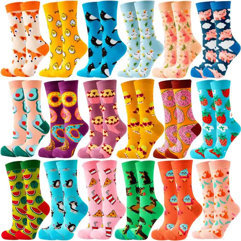 Cute Women Socks Cartoon Animal Food Fruit Socks Kawaii Funny Trendy Socks Happy Harajuku Casual Socks Autumn Spring Stocking