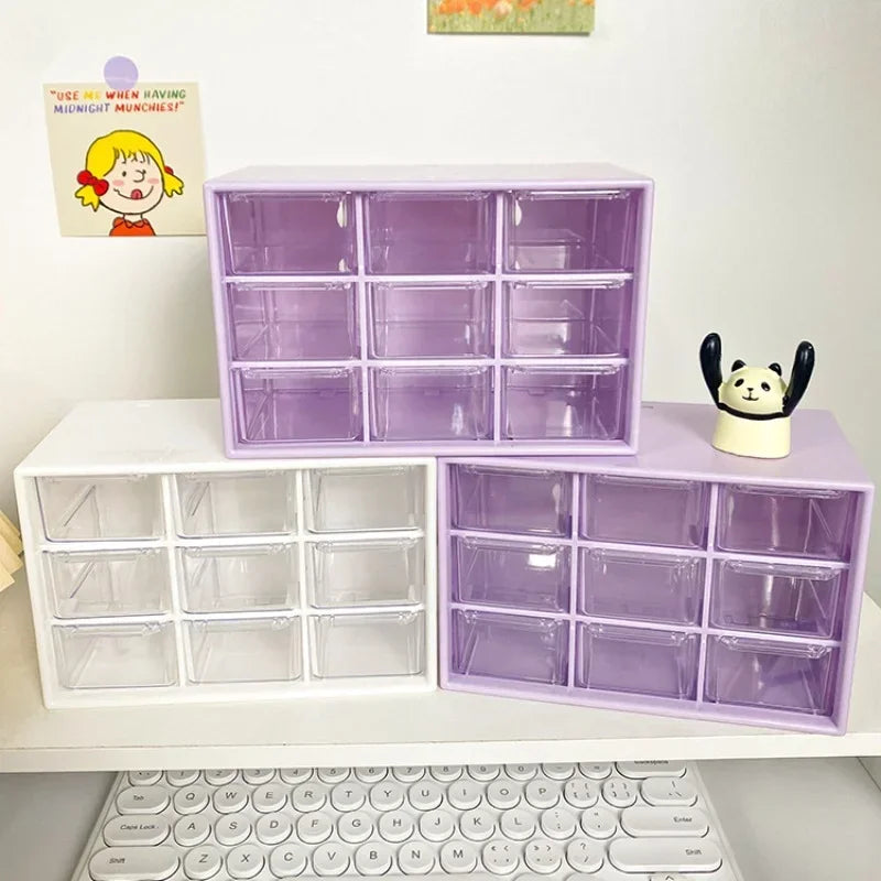 Desktop 9 Grid Storage Boxes Organizer Transparent Small Drawer Partitioned Student Desk Wall-mounted Sundries Storage Box Cute