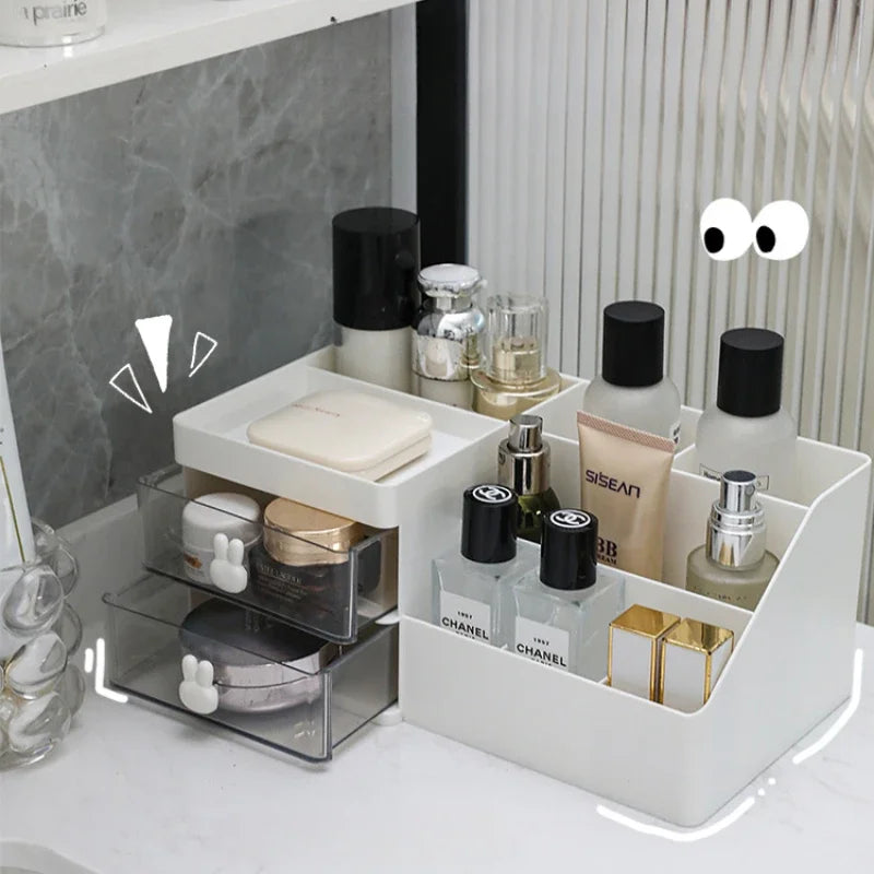 Desktop Transparent Cosmetics Storage Box Desktop Organizer with Drawers Pen Holder Stationary Storage Rack for Office Desks