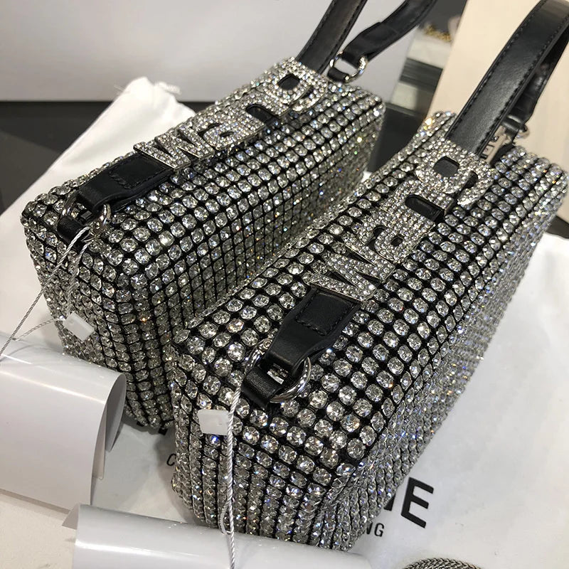 Diamonds aw 2022 bag new women's leather chain inlaid with bright hand-held underarm women's bag designer women luxury handbags