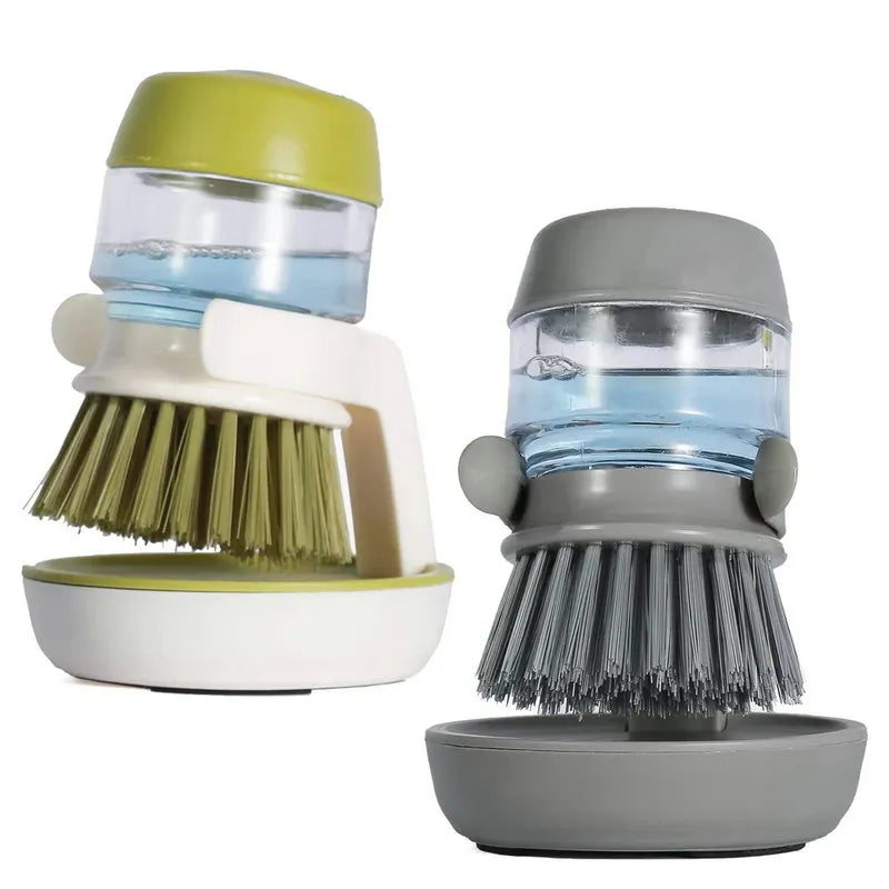 Dish Brush With Soap Dispenser Palm Brush Dish washing Kitchen Scrub Brushes With Holder Drip Tray