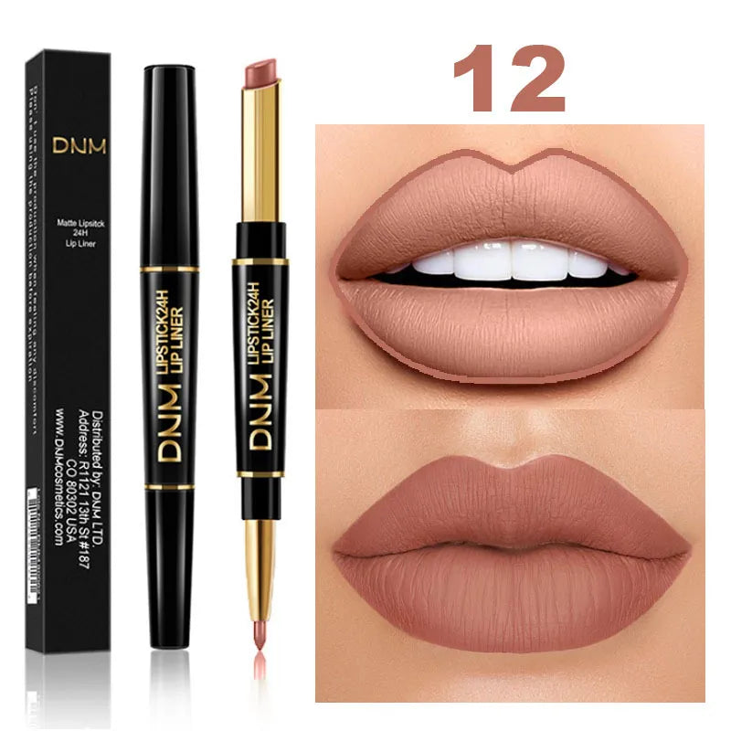 Double Ended Matte Lipstick Long Lasting Wateproof Lipsticks Brand Lip Makeup Cosmetics Dark Red Lips Liner Pencil TSLM1