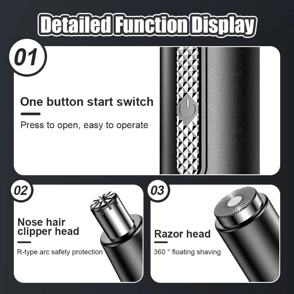 Electric Nose Hair Clipper Rechargeable Multi-kinetic Shaving Two-in-one Unisex Fully Automatic Washable Shaving Nose Trimmer