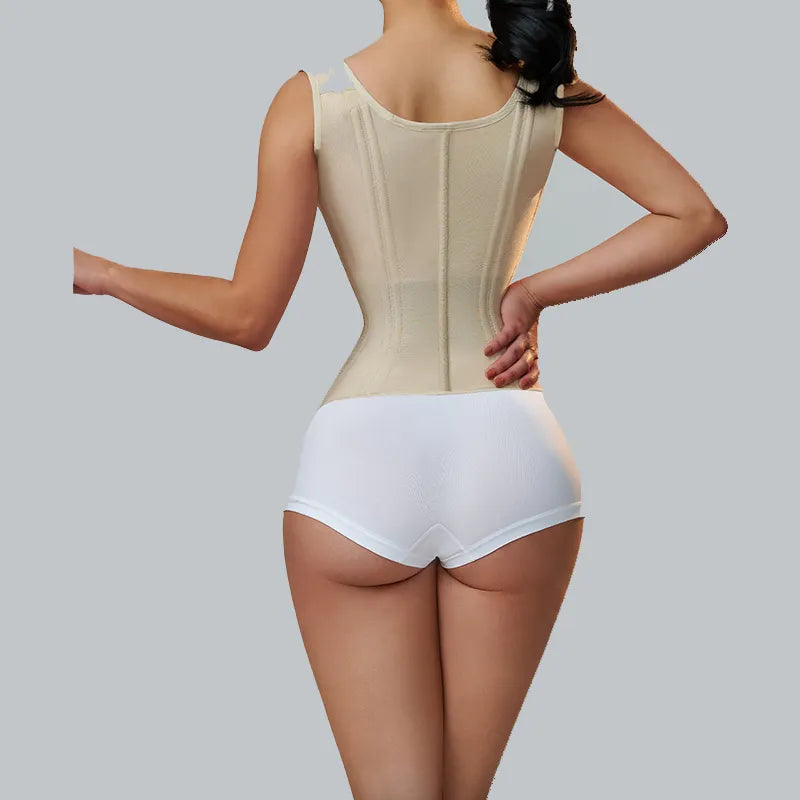 Fajas Colombianas Women Double Compression Waist Trainer Corset with Bone Adjustable Zipper and Hook-eyes Flat Belly Body Shaper