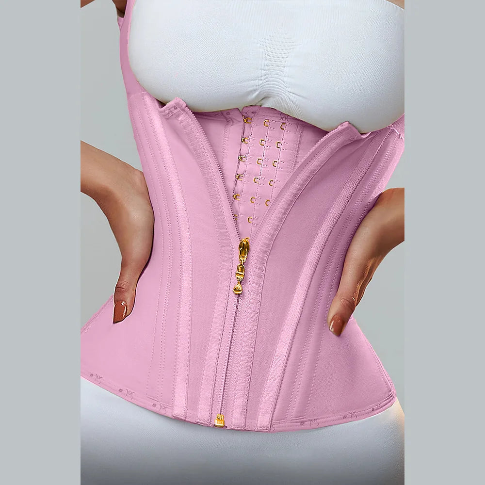 Fajas Colombianas Women Double Compression Waist Trainer Corset with Bone Adjustable Zipper and Hook-eyes Flat Belly Body Shaper