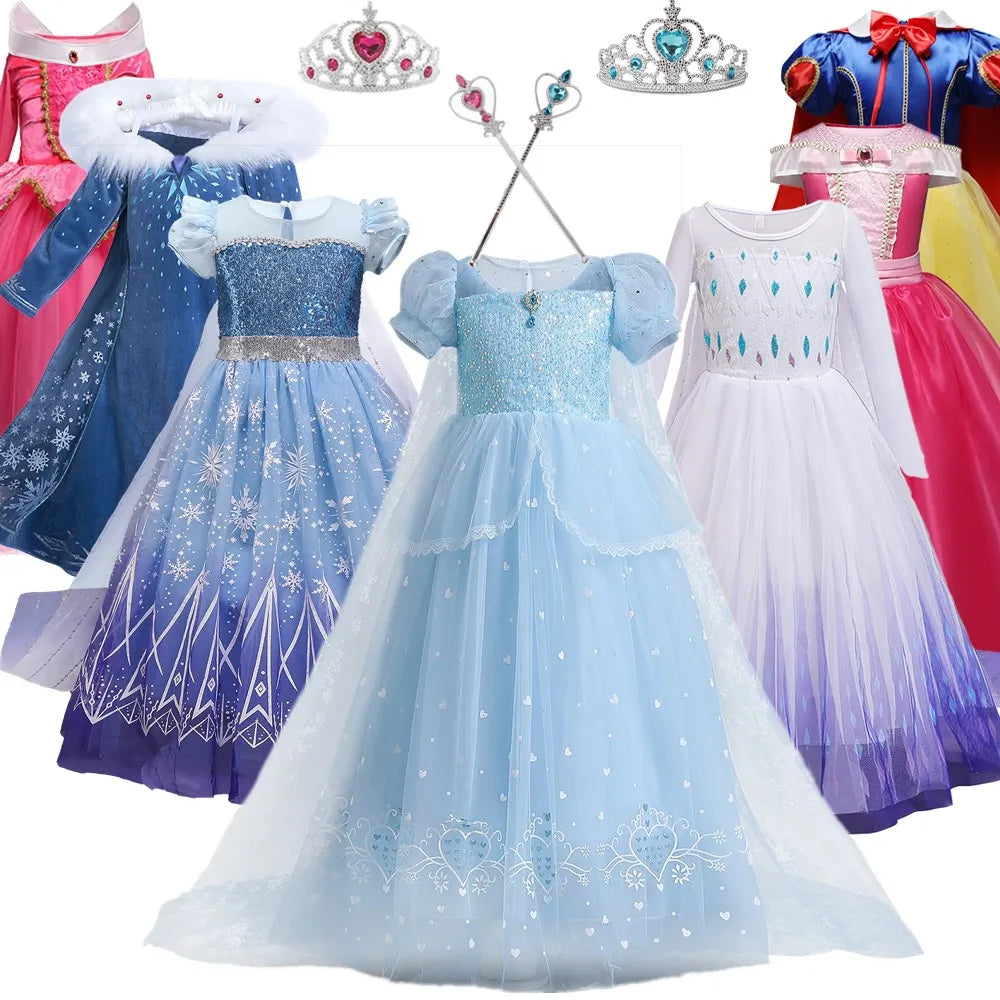 Fantasty Elsa Costume For Girls Snow White Carnival Birthday Party Cosplay Dress Halloween Costume Party for Kids 4 to 10 Yrs