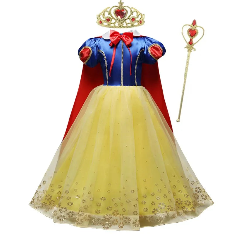 Fantasty Elsa Costume For Girls Snow White Carnival Birthday Party Cosplay Dress Halloween Costume Party for Kids 4 to 10 Yrs