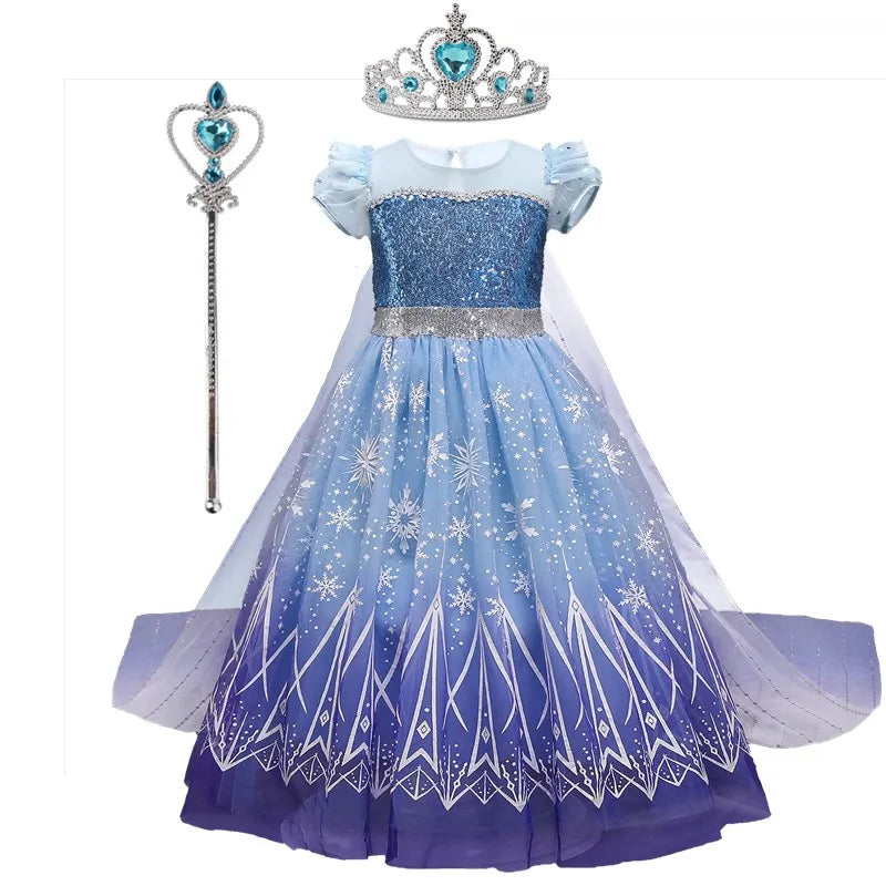 Fantasty Elsa Costume For Girls Snow White Carnival Birthday Party Cosplay Dress Halloween Costume Party for Kids 4 to 10 Yrs