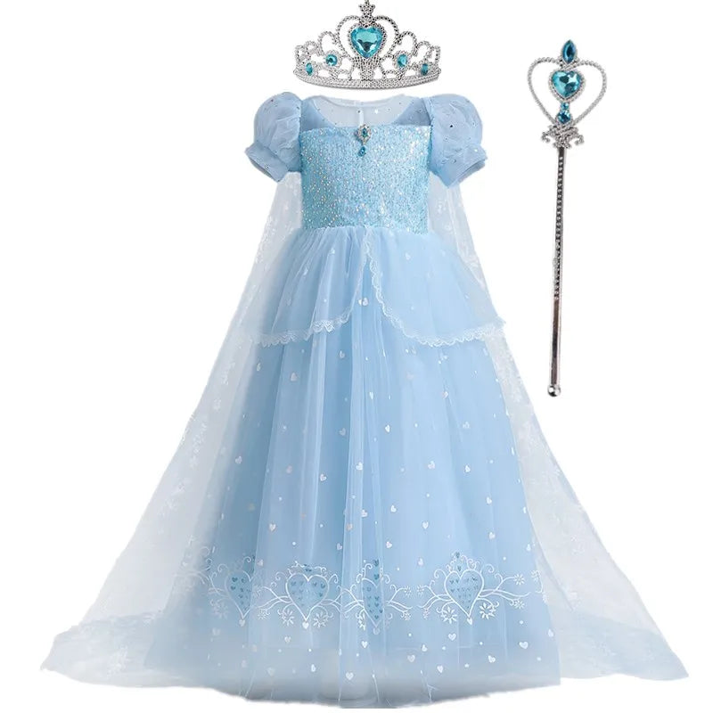 Fantasty Elsa Costume For Girls Snow White Carnival Birthday Party Cosplay Dress Halloween Costume Party for Kids 4 to 10 Yrs