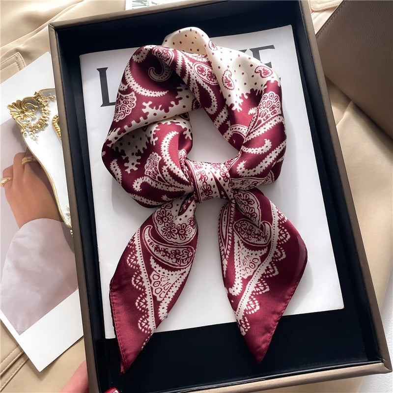 Fashion Hair Scarf for Women Decor Headband Ribbon Satin Silk Square Scarves Lady Wrist Wrap Shawls Design Bandana Foulard 2023