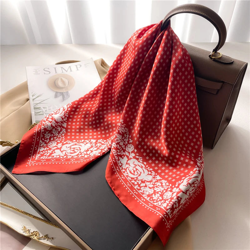 Fashion Hair Scarf for Women Decor Headband Ribbon Satin Silk Square Scarves Lady Wrist Wrap Shawls Design Bandana Foulard 2023