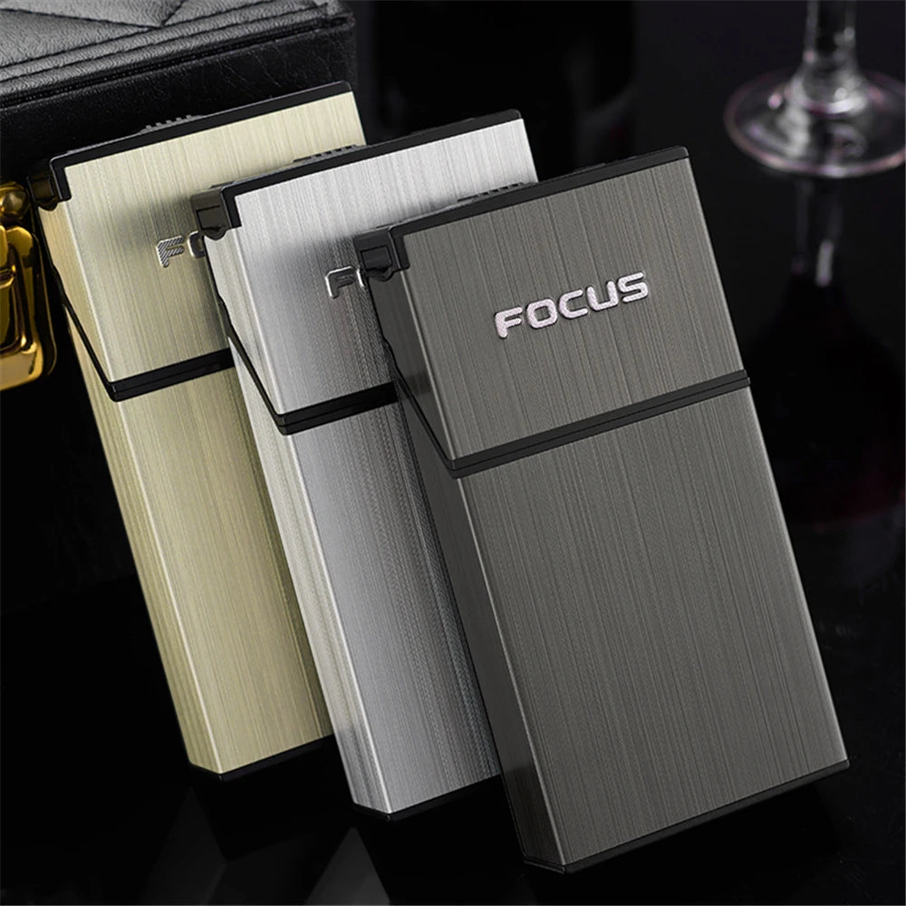 Fine Smoke Cigarette Case 20pcs Capacity Slim Cigarette Holder with USB Rechargeable Lighter Metal Cigarette Case Gift for Men