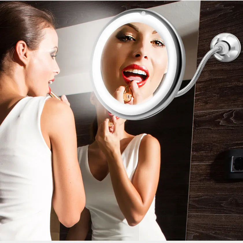 Flexible Gooseneck 6.8&quot; 10x Magnifying LED Lighted Makeup Mirror, Bathroom Magnification Vanity Mirror with Suction Cup, 360 Deg