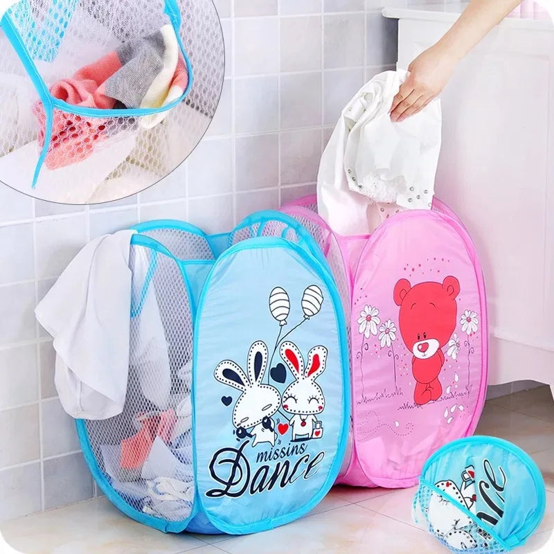 Folding Laundry Basket Hamper Cartoon Pop Up Open Dirty Clothes Storage Basket Kids Toys Sundries Storage Box Organizer