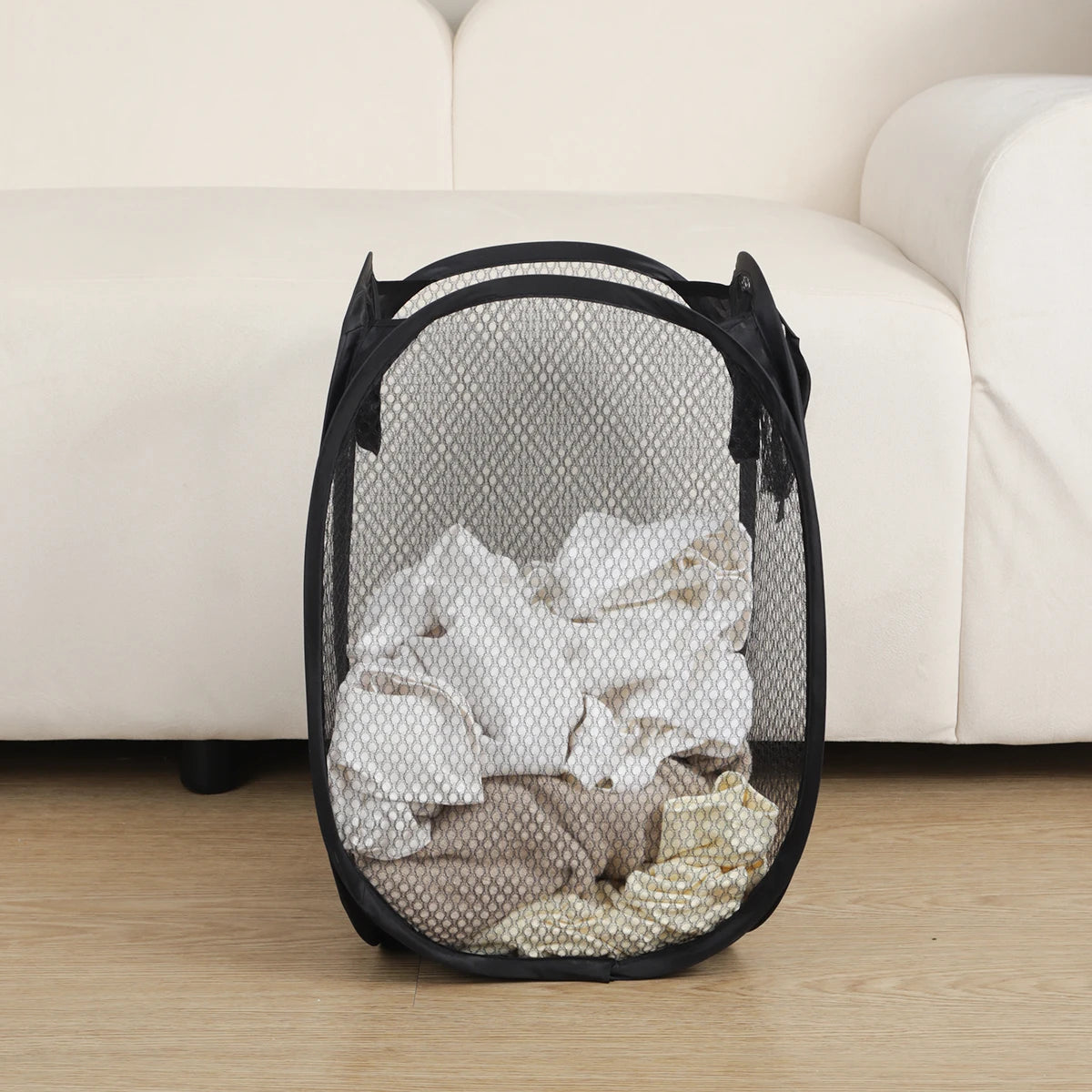 Folding Laundry Basket Organizer for Dirty Clothes Bathroom Clothes Mesh Storage Bag Household Wall Hanging Basket Frame Bucket