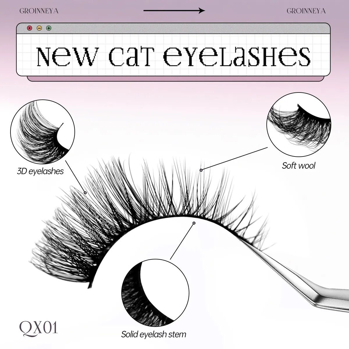 GROINNEYA Cat Eye Lashes Faux Mink Eyelashes Winged End Eye Elongated Eyelashes Fake Lashes Soft Natural long Full Strip Lashes