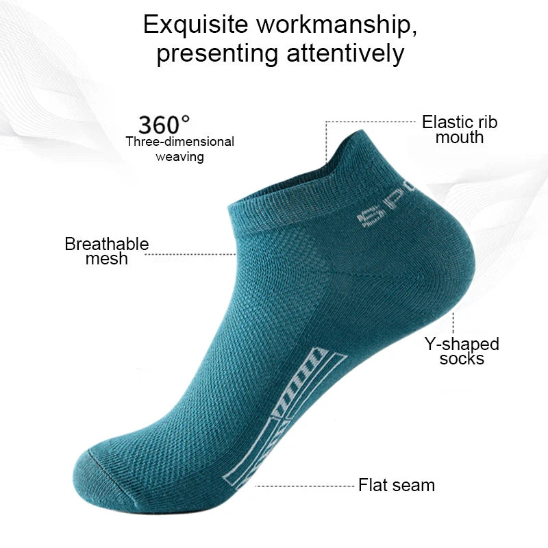 HSS 5Pairs Organic Cotton Men Socks Ankle Breathable Mesh Sports Sock Casual Athletic Summer Thin Short Sokken Plus Size EU40-46