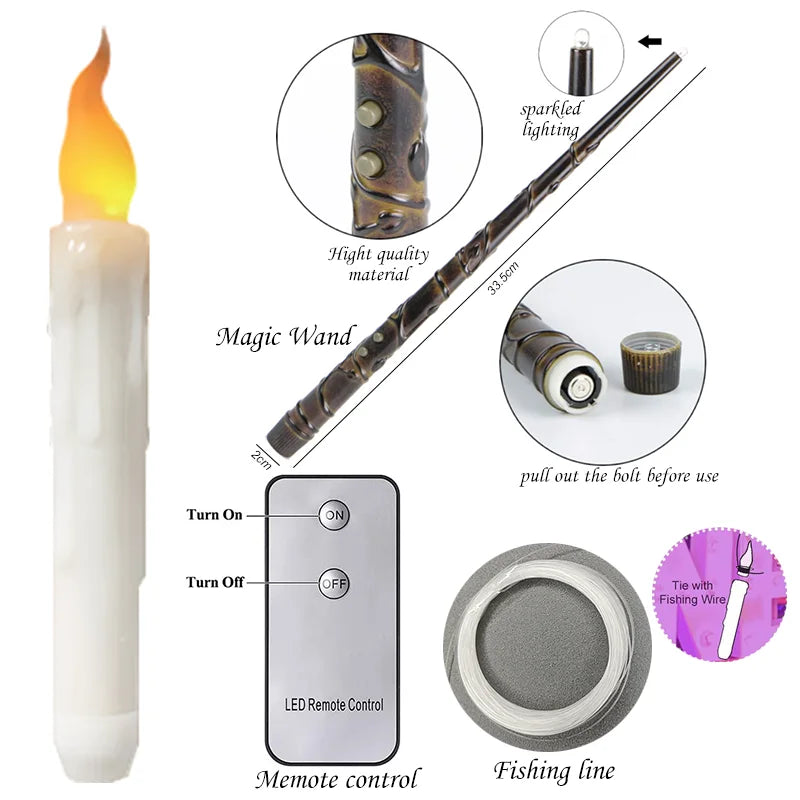 Halloween LED Floating Candles Magic Wand Remote Hanging Operated Potter Harries Battery Floating Candles Warm Light Decoration