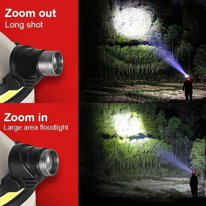 High Power LED Headlamp 7 Modes XPE+COB Sensor Headlight Head Torch Flashlight Head Lamp By 18650 Battery For Fishing Hunting