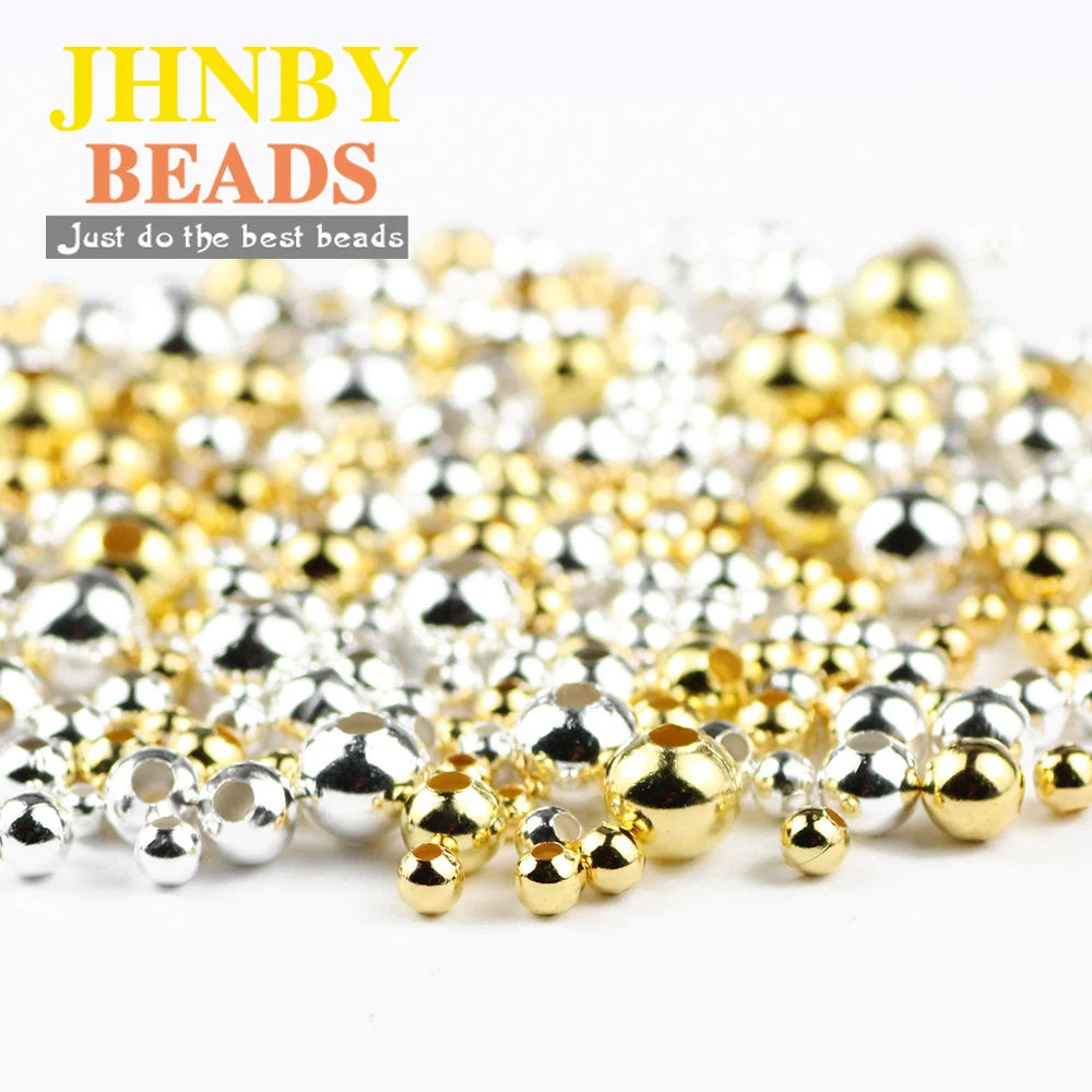 JHNBY Gold Plated Metal beads 2/3/4/5/6/8MM Round Iron Spacer Loose Beads For Jewelry Bracelets Necklace Making DIY Accessories